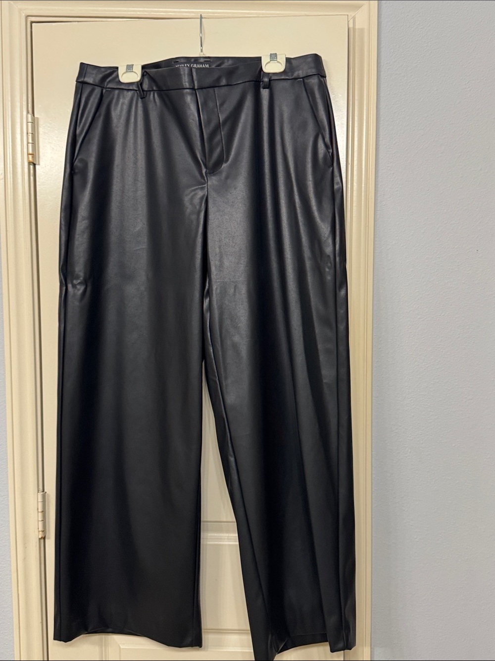 Ashley Graham Faux Leather Wide Leg Pants -14W